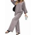 thumbnail image 2 of Women'S Two-Piece Suit Round Neck Basic Top Wide-Leg Pants Suit Grey M, 2 of 8