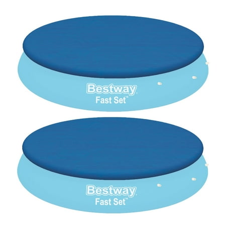 Bestway Flowclear Fast Set 12 Ft Round PVC Pool Cover with Ropes, Blue (2 (Best Way To Cut Pvc)