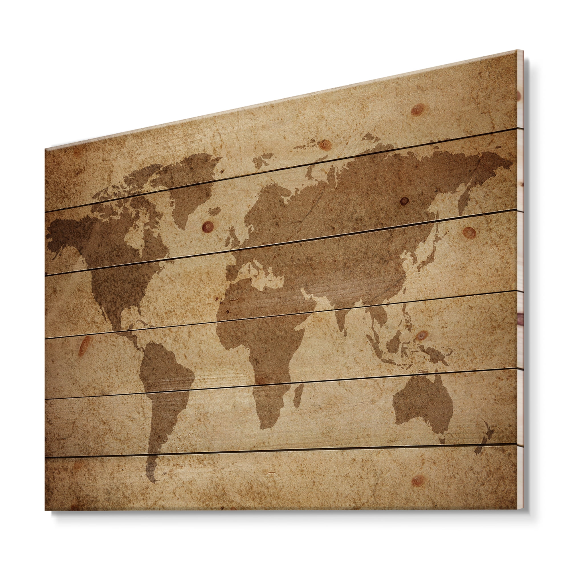 Designart 'Ancient World Map V' Vintage Print on Natural Pine Wood