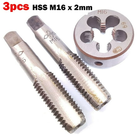 

BCLONG 3pcs HSS M16 x 2mm Taper & Plug Tap & M16 x 2mm Die Metric Thread Right Hand