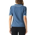 thumbnail image 3 of INSPIRE CHIC Women's Peter Pan Collar Shirt Puff Short Sleeve Button Chiffon Blouse Top M Grey Blue, 3 of 6