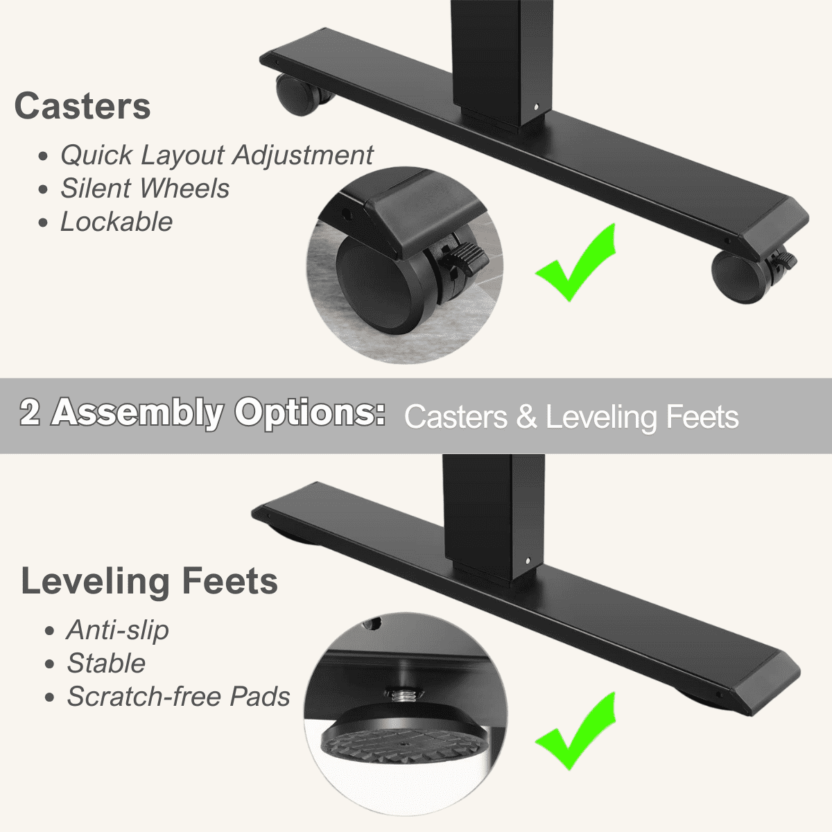 Legooin Movable Standing Desk 70"W Adjustable Height Work Table 28"-46"H Computer Table, Black
