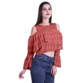 thumbnail image 3 of Moomaya Button Front Cold Shoulder Top Printed  Casual Loose Blouse Short Top, 3 of 4