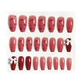thumbnail image 2 of 24pcs Press On False Nails Fake Nail Salon Full Cover Design for Women Girls Gift Coffin French Style Peach Red Bow Tie, 2 of 5