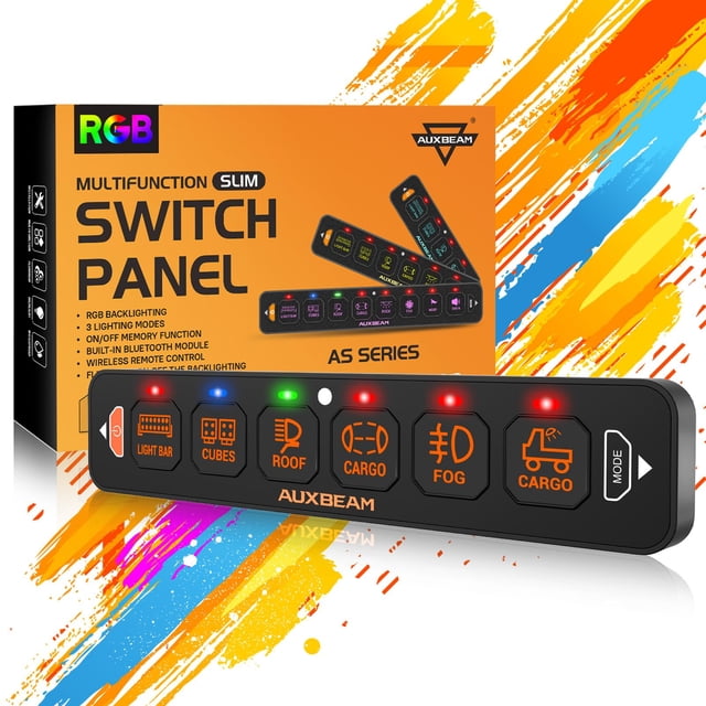 Panel de interruptores Auxbeam AS-R60 RGB de 6 elementos, 12-24 V, resistente al agua