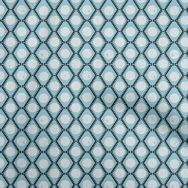 oneOone Cotton Poplin Light Blue Fabric Asian Block Print Geometric Craft Projects Decor Fabric Printed By The Yard 42 Inch Wide