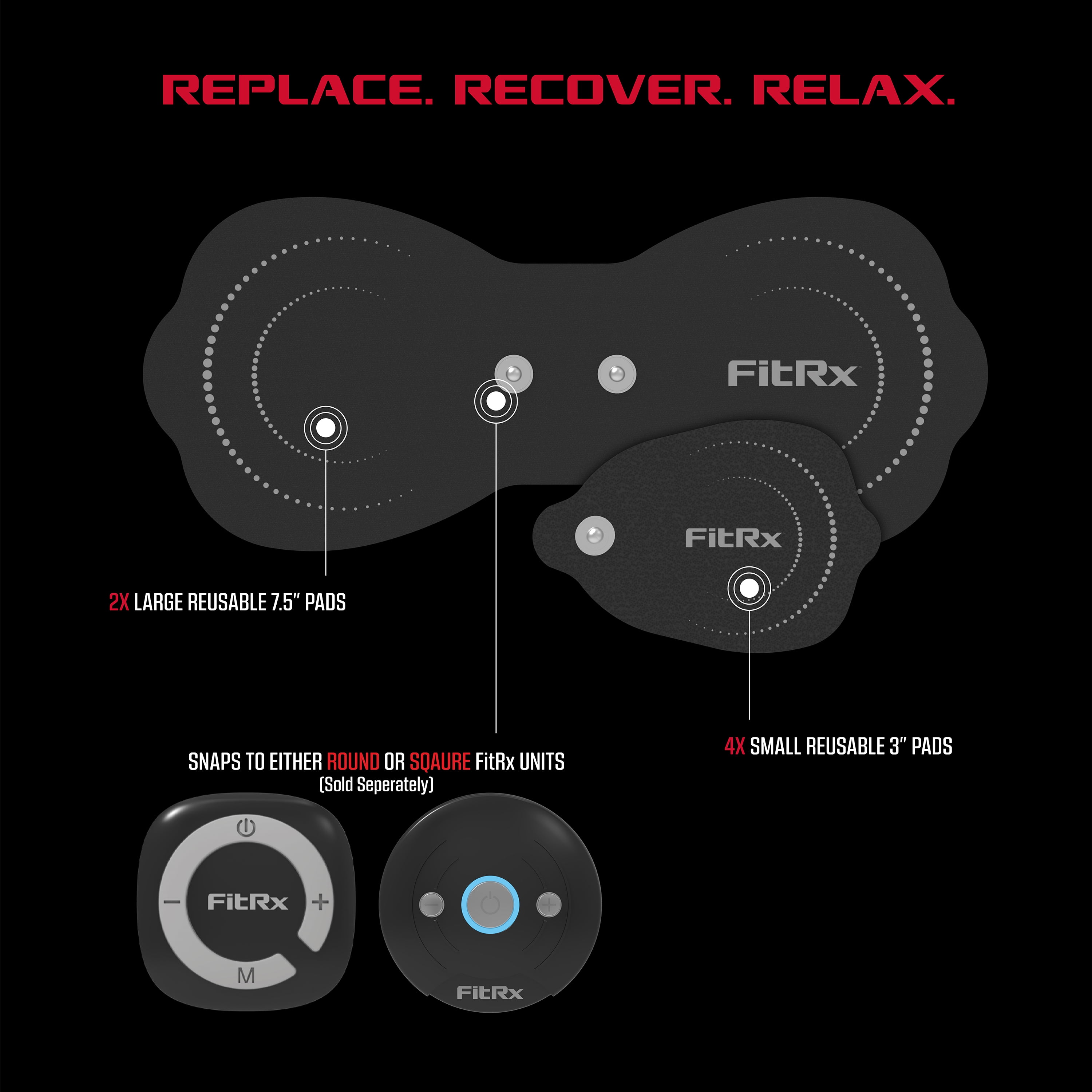 FitRx Electrode Massager TENS Unit Pads, 2 Large Pads and 4 Small TENS Unit Replacement Pads