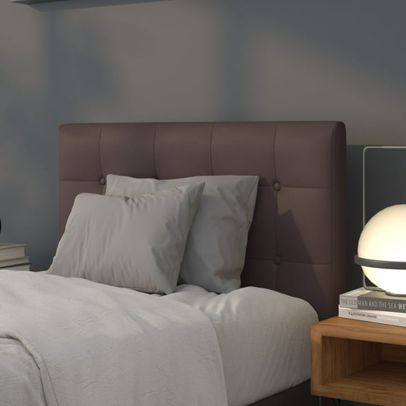 BizChair Button Tufted Upholstered Twin Size Headboard in Brown Vinyl