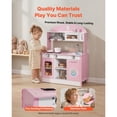thumbnail image 2 of KFFKFF Wooden Play Kitchen for Kids, Pretend Play Set with Lights & Sounds, Includes Food & Cookware Accessories, Range Hood, Microwave, for Toddlers Ages 3-8, Pink, 2 of 9