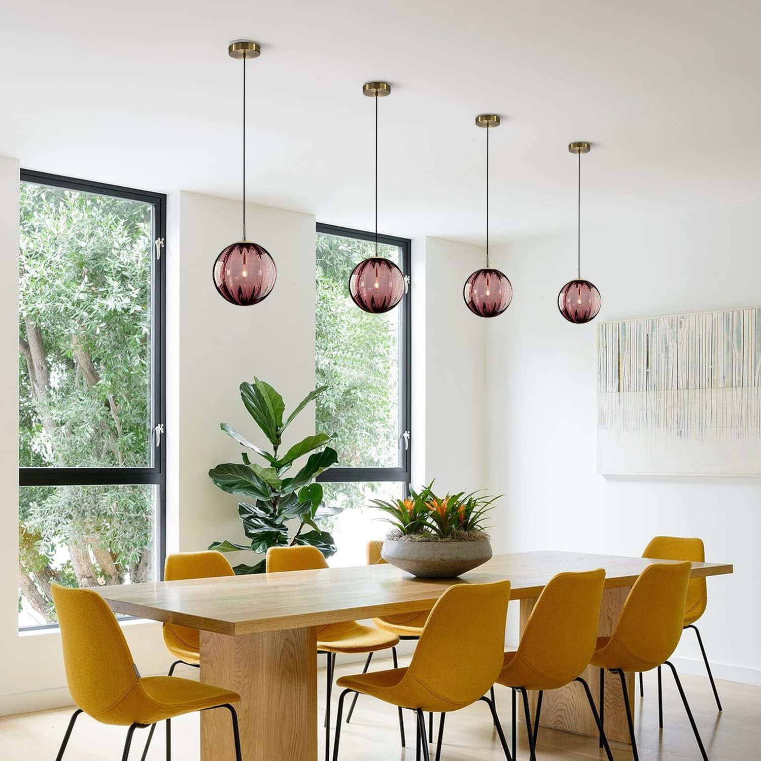KCO Lighting Modern Large Globe Pendant Light Industrial Dining Room Light Fixture (Burgundy-9.8'')