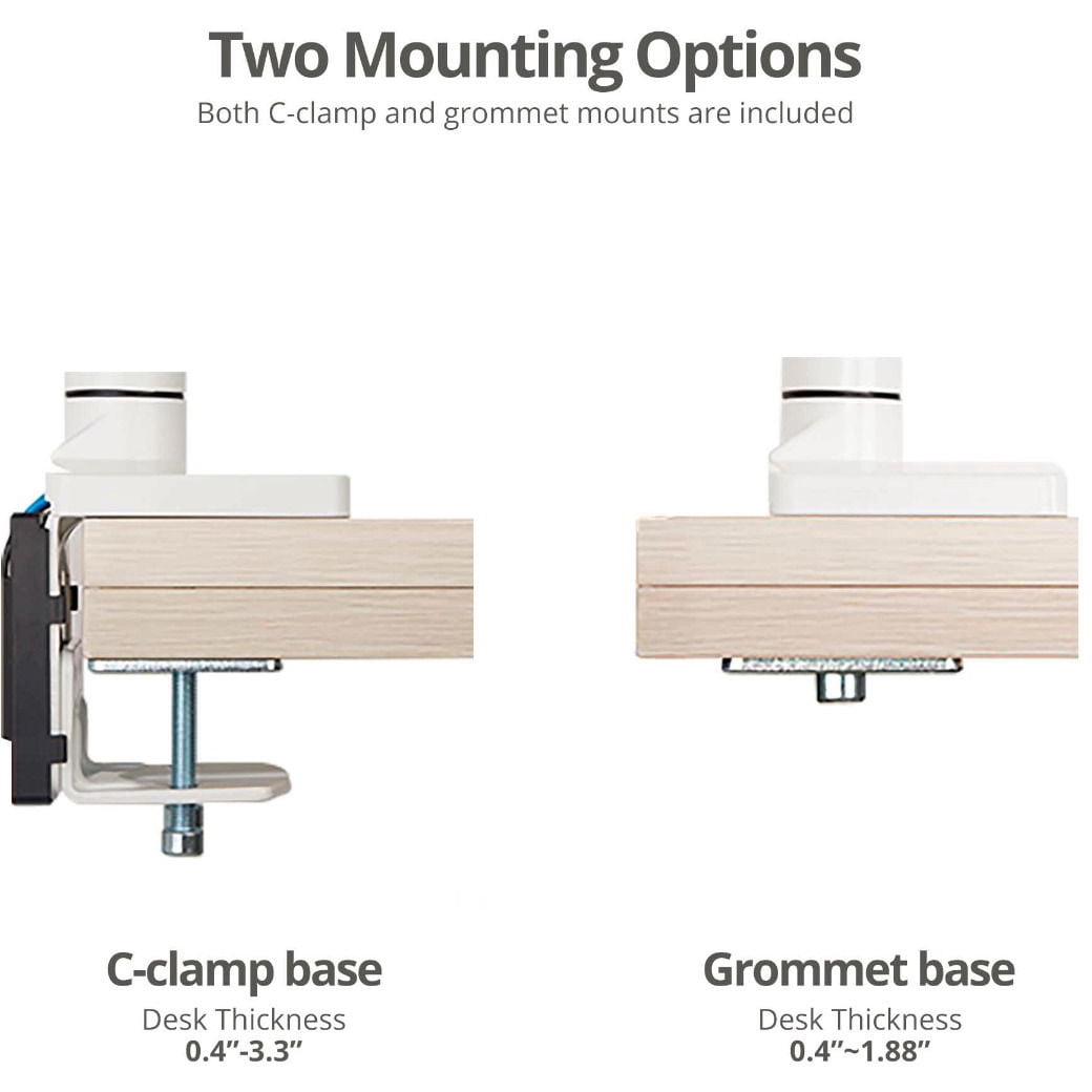 SIIG CE-MT3111-S1 Dual Monitor Aluminum Heavy Duty Desk Mount with USB and Audio Ports - White