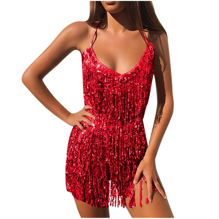 Zpanxa Dress for Women Boho Sequin Tassel Hip Scarf Fringe Belly