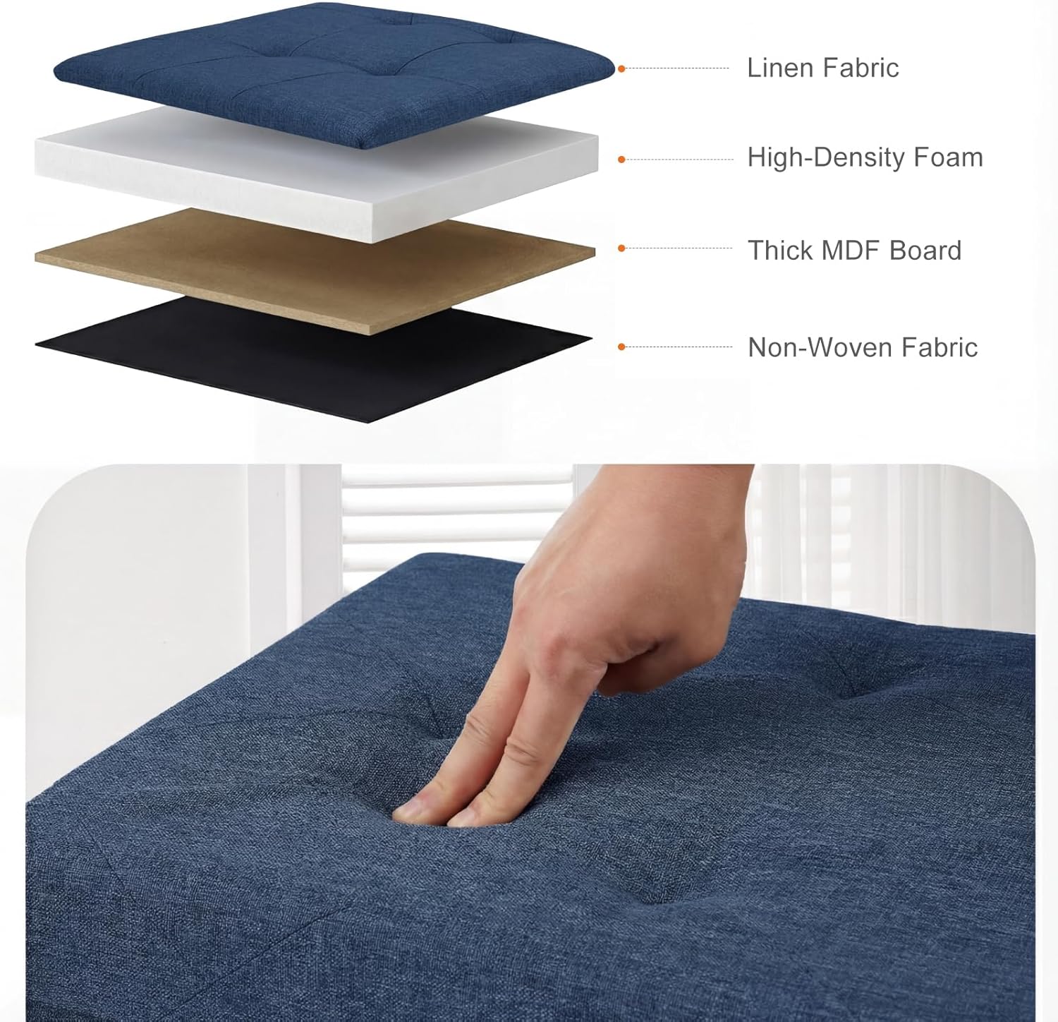 Accver 30-Inch Foldable Storage Ottoman Bench, Blue photo 4