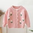 thumbnail image 4 of IVEYRTF Girls Floral Knit Button Cardigan Sweater Big Lapel Open Front Coat Soft Cozy Warm Outerwear for Toddler Kids Everyday Wear Casual Outfit(Pink,4-5 Years), 4 of 8