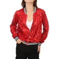 thumbnail image 1 of Womens Sequin Long Sleeve Front Zip Jacket with Ribbed Cuffs, 1 of 5