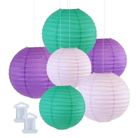 Color Lanterns Just Artifacts 6pcs Assorted Size Decorative Round Hanging Paper Lanterns (Color: Teal, Lavender, & Royal Purple) ()