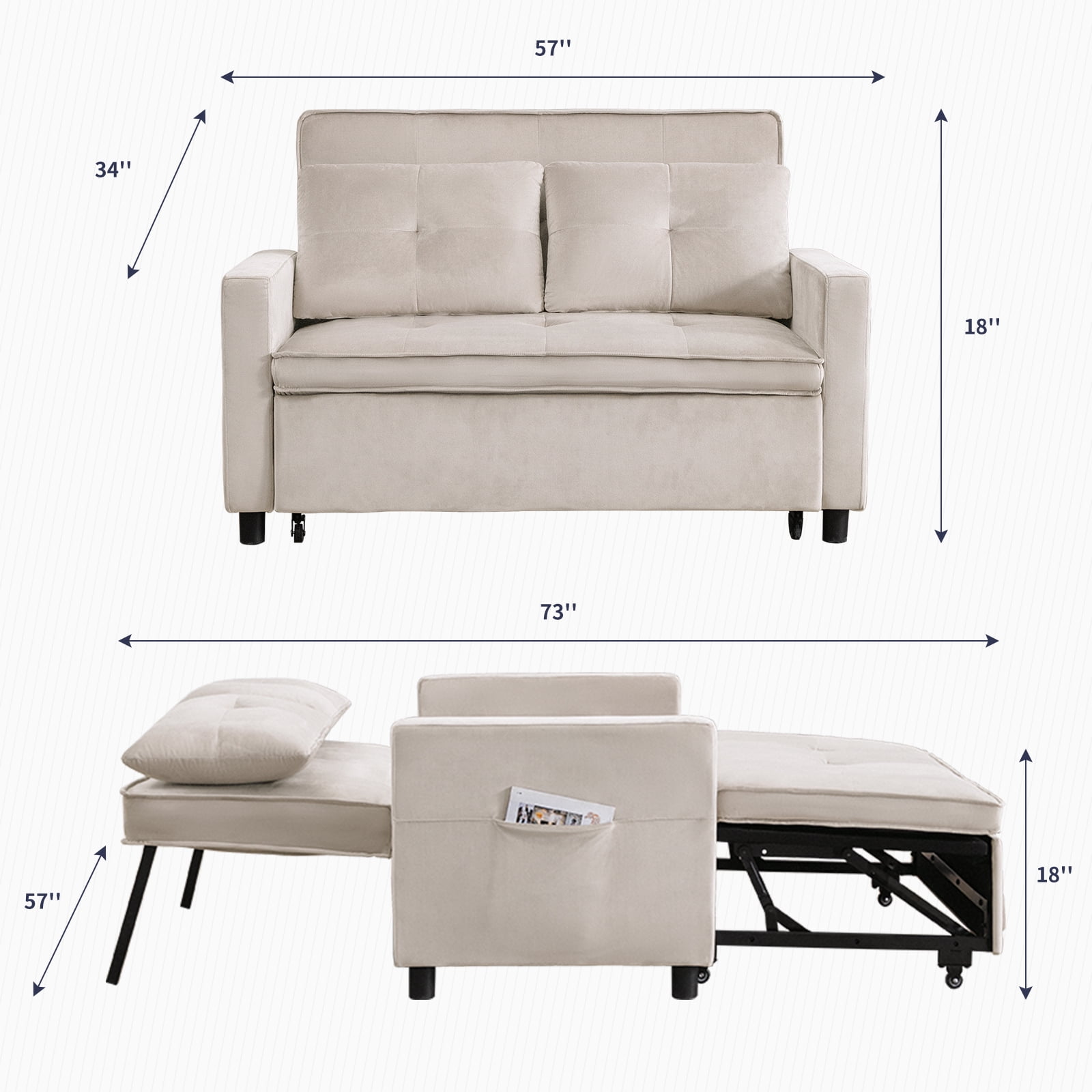 ZAFLY Pull Out Sofa Bed, 2 Seater Sleeper Sofa, Convertible Loveseat for  Small Space, Pull Out Couch for Living Room/Bedroom, Beige