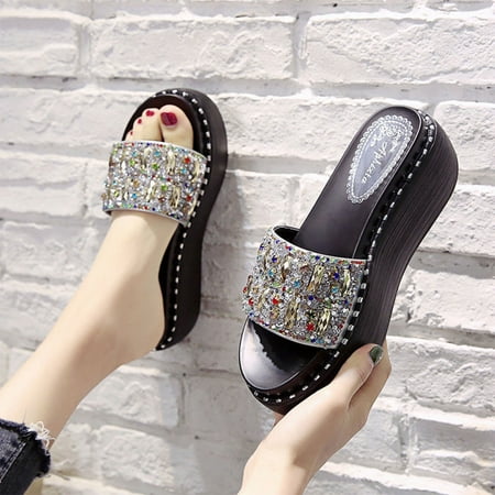 

Fashion Spring And Summer Women Slippers High Heel Rhinestone Sequin Sandals Platform S Slippers Women Size 8 Women Thong Slippers Size 12 Furry Boot Slippers for Women Indoor Fuzzy Slippers for
