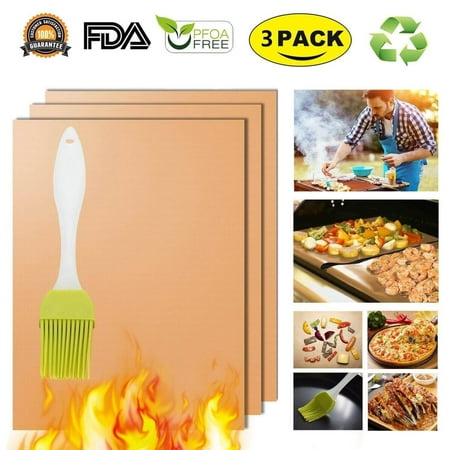 Copper Grill Mat Oven Liners BBQ Baking Mats - 100% Non Stick Best Grill Mats for Charcoal Electric Gas Grills Reusable and Easy to Clean Accessories - FDA Approved PFOA Free Set of (Best Charcoal And Gas Grill)