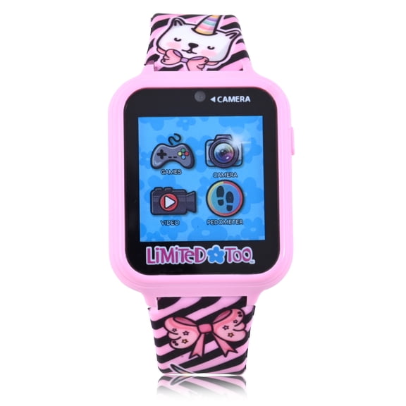 Limited Too iTime Smartwatch with Pink and Black Stripe Unicorn and Cat Print Silicone Strap, LMT30076