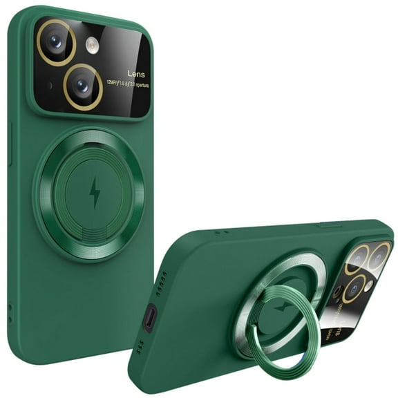 Fit TPU Case with MagSafe Ring Holder and Camera Lens Protector for iPhone 15 Plus - Green
