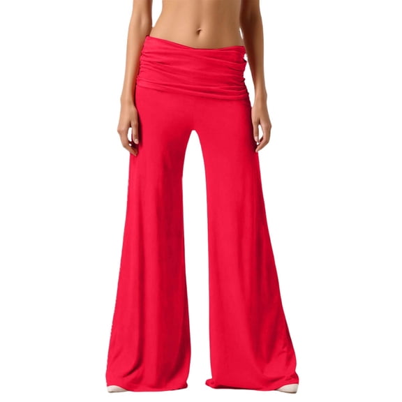 WJJIAO Coral Foldover Pants, Wide Leg High Fold Over Waist Palazzo Pant, Y2K Sweatpants Pants Fold Over Strechy Yoga