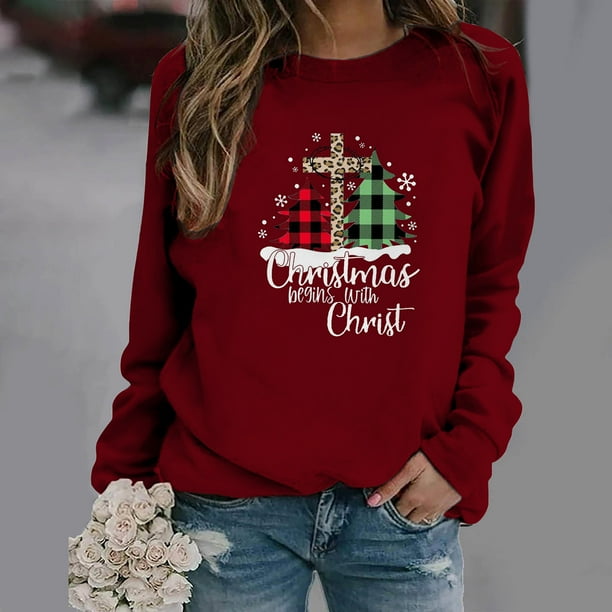 Ichuanyi liquidación de mujeres con estampado navideño suéter de cuello redondo blusa suelta sudadera sin capucha ICHUANYI WER2023081603900