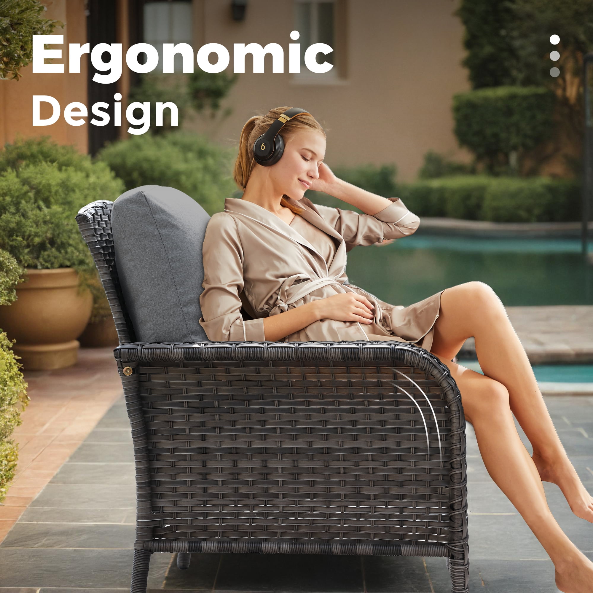 XIZZI 2 Pieces Wicker Outdoor Patio Furniture High Back Rattan Conversation Set All Weather Patio Chair Set with Cushions for Balcony, Dark Gray