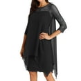 thumbnail image 6 of Fsqjgq Long Flowy Dress A Line Dresses for Women Fashion Chiffon Overlay Three Quarter Sleeve Lace Dress Oversize S-5Xl Black Size S, 6 of 7