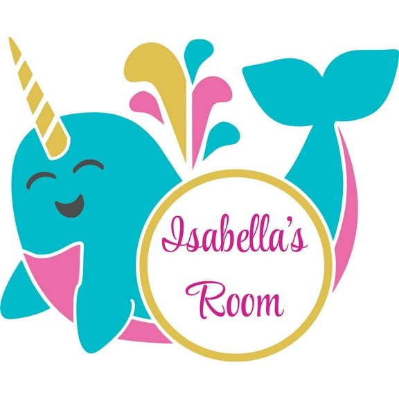 Personalized Name Vinyl Decal Sticker Custom Initial Wall Art Personalization Decor Childrens Girl Bedroom Colorful Unicorn Narwhal Magical Fairytale 12 Inches X 12 Inches