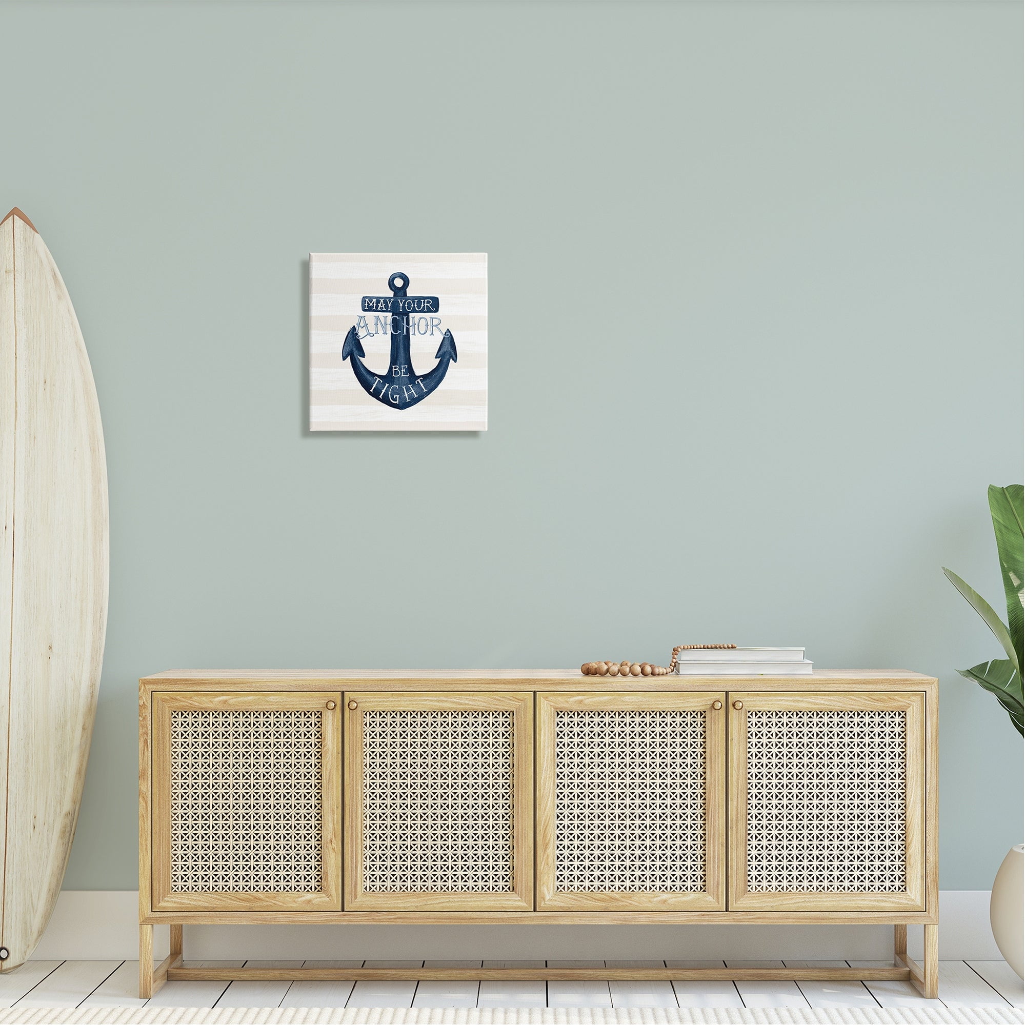 Stupell Industries Striped Anchor Phrase Nautical Beach Illustration Graphic Art Gallery Wrapped Canvas Print Wall Art, Design by Raquel Maciel