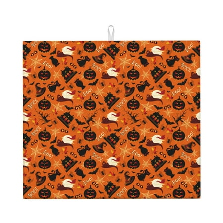 

Goofa Dish Drying Mat Super Absorbent Drying Mat Large Dish Drying Mats for Kitchen Counter Easy Clean Dish Mat Kitchen Drying Mat 16 x 18 ( Retro Halloween )