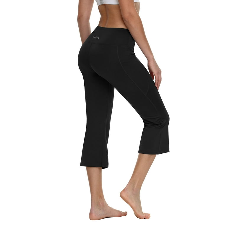 BALEAF Women Yoga Capris flared Pants with Side Pockets - 21Black L 