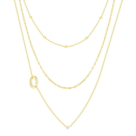 Believe by Brilliance O Triple Chain Initial Necklace Set in 14KT Gold Flash Plated Brass