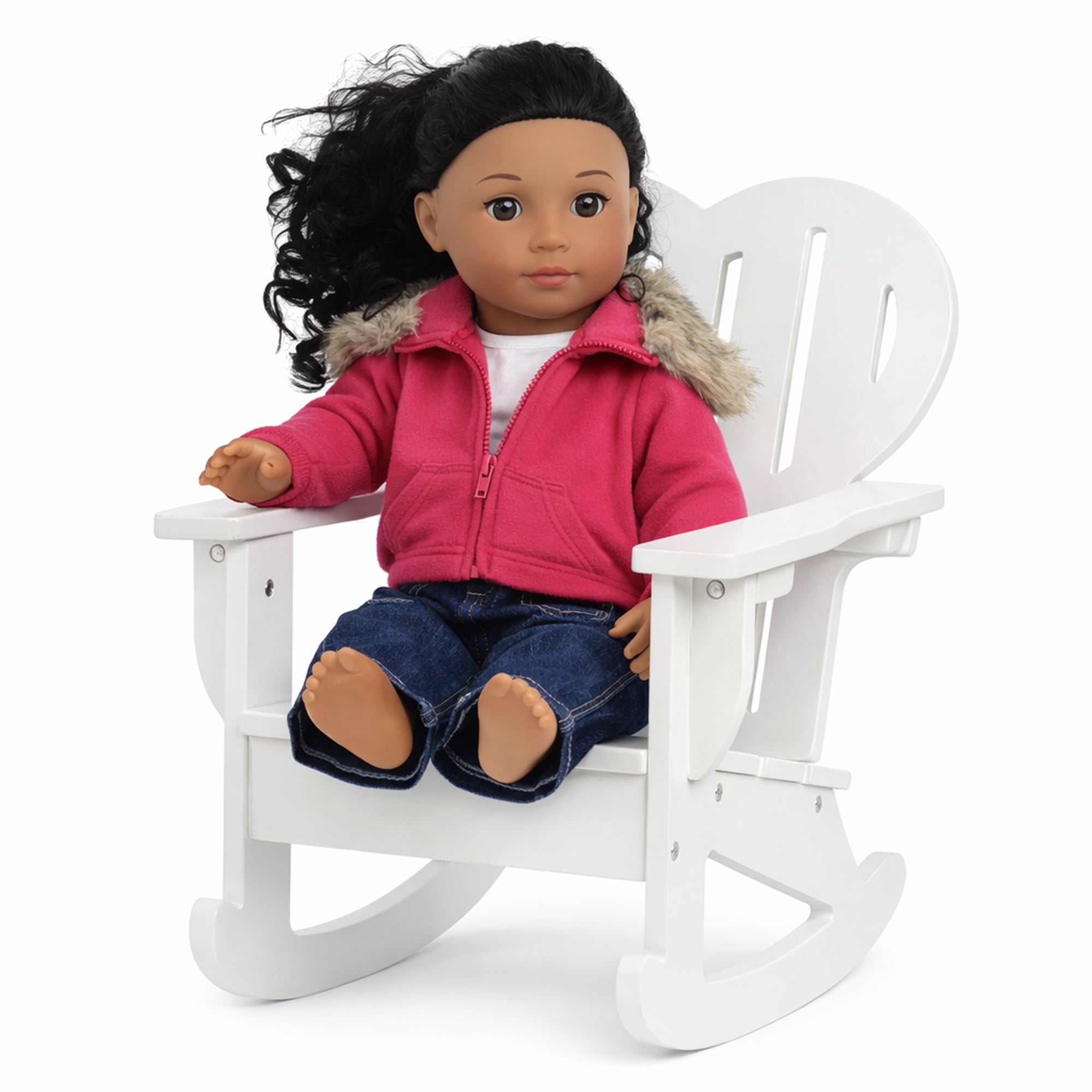 Emily Rose White Adirondack Rocking Chair for 18" Dolls, Wooden Doll Furniture, Easy Assembly, Fits American Girl Dolls