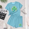 thumbnail image 6 of hoksml Girls St. Patrick's Day Glitter Shamrock Print Short Sleeve Shirt and Shorts Set Casual Holiday Outfit Multiple Colors, 6 of 6