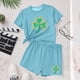 thumbnail image 5 of Vestido de manga corta Estilo Niños Día de San Patricio impreso cuello redondo blusa y pantalones Set de dos piezas Blusa de manga corta, 5 of 6