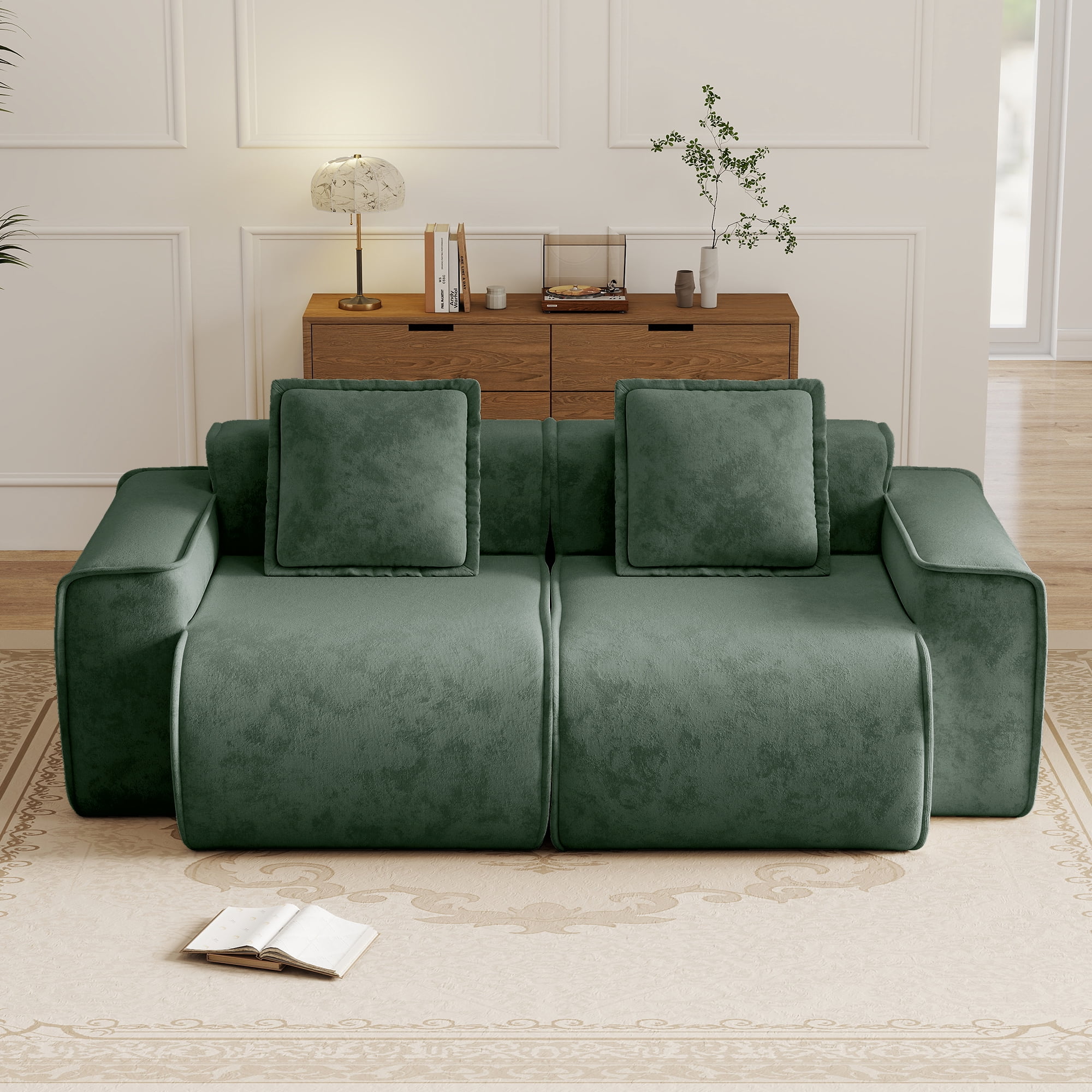 Anpport 78" Modular Sectional Cloud Loveseat Sofa, 2‑Seater Premium Velvet Upholstered Couch with Pillows, No Assembly, for Living Room, Bedroom & Small Apartment, Green