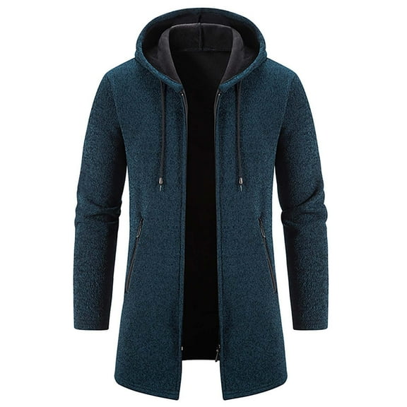 Fleece Hoodie Men Full Zip Long Thermal Cardigan Fleece-Lined Hoodies Fall Winter Tracksuit Top Windbreak Sweatshirt Insulated Knitwear, Plush Casual Zipped Jacket