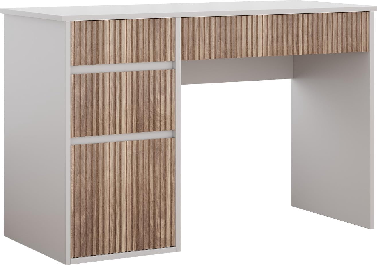 DreamCurship White Desk with 4 Drawers, 48 inch Computer Desk with Storage, Home Office Desks with Hidden Handle, White and Walnut