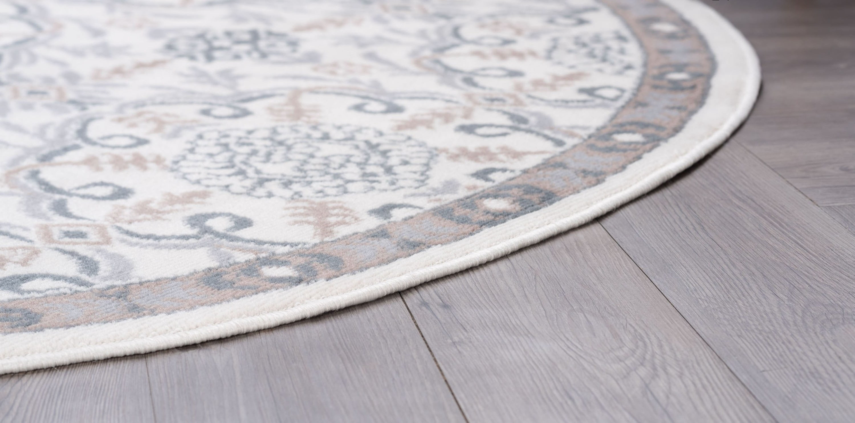 Bliss Rug Floral Traditional Damask Round Rug for Living Room, Dining Room | Cream, 5'3''Round