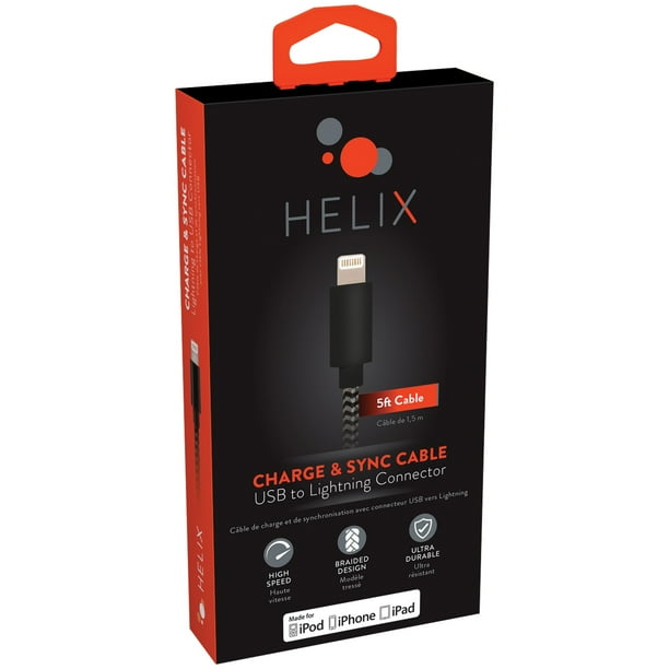 Helix ETHLTBLK Charge & Sync Lightning Cable, 5Ft (Black)