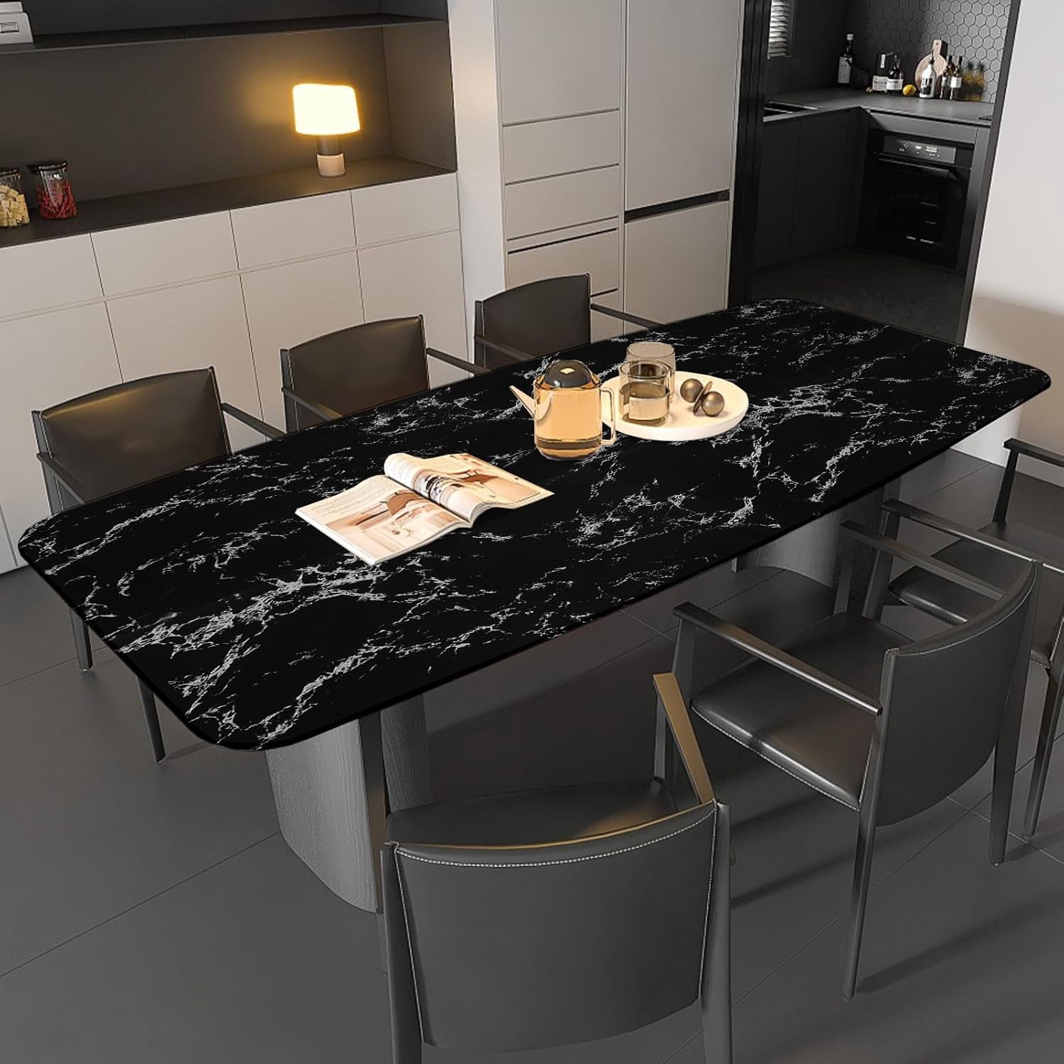MaxxMarket Glossy Marble Wall Paper Granite Black/Grey Kitchen Countertop Cabinet Furniture Refurbishment Removable Wallpaper Peel and Stick Vinyl Roll 17.7" x 196.8"