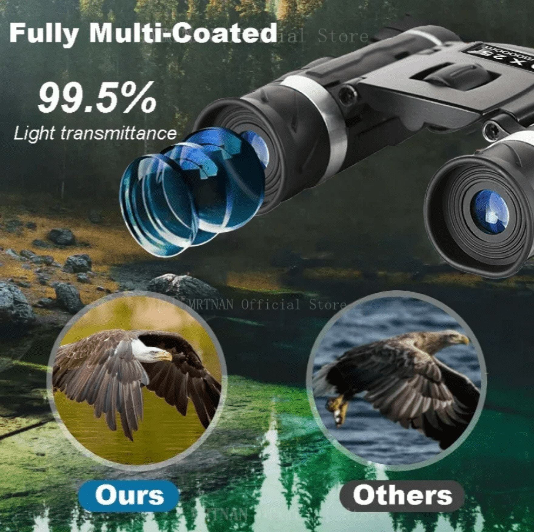 500X25 HD Zoom Portable Powerful Binoculars Long Range BAK4 Telescope Folding FMC Binoculars for Hunting Camping Travel