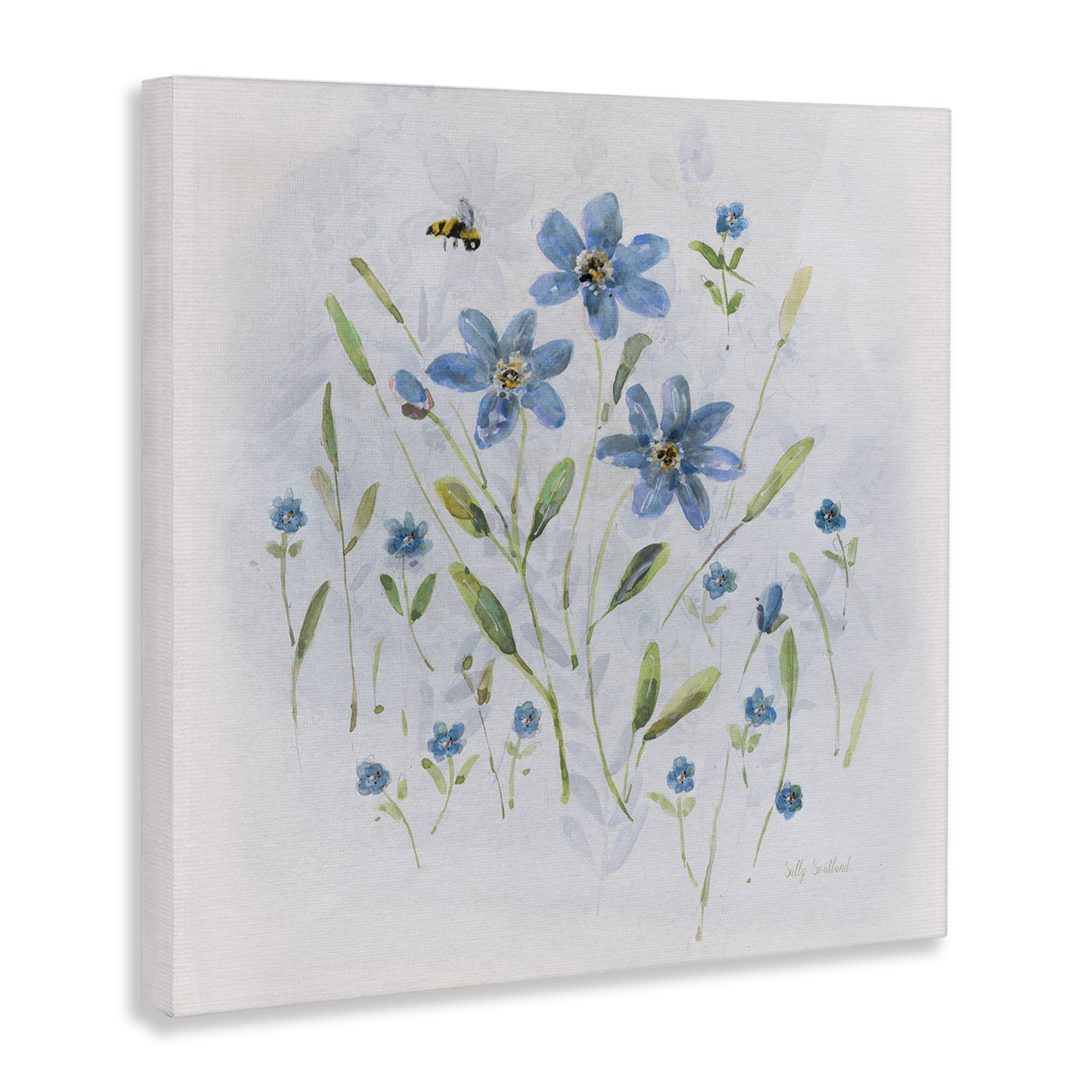 Stupell Industries Cottage Bee & Flowers Plants & Flowers Painting Wrapped Canvas Art Print Wall Art, 30 x 30