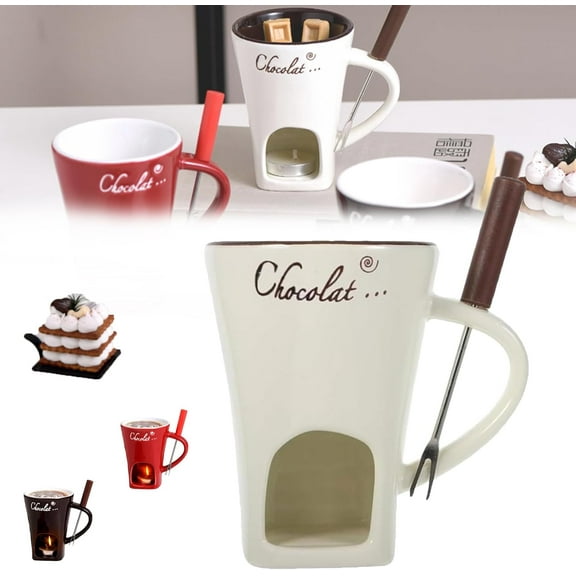 Fondue Cups Tealight, Ceramic Personal Chocolate Melting Cup For Cheese, Chocolate Fondue Melting Mug Set With Forks, Tealight Candle Mini Simmer Mug, Chocolate Melting Mug (white)