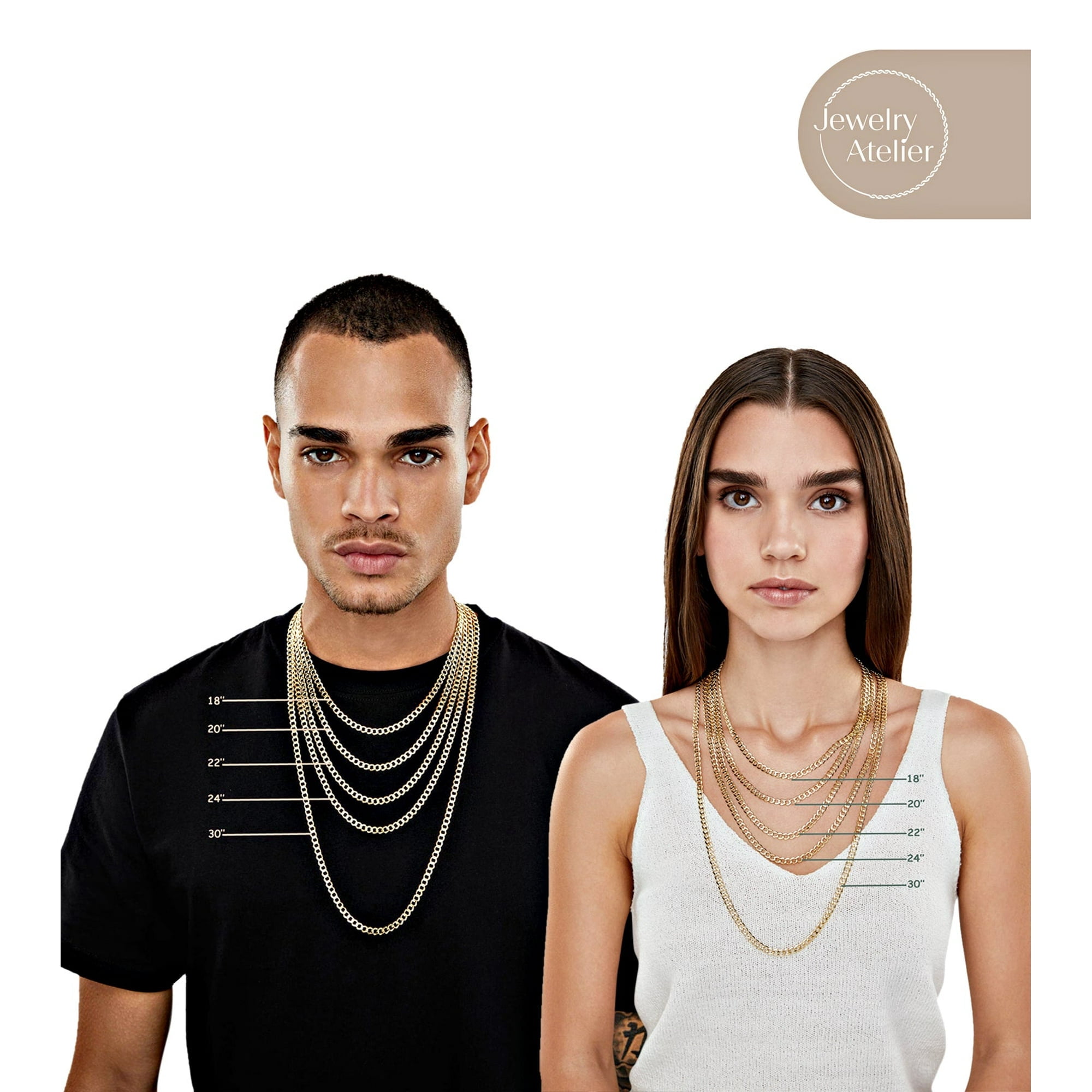 Jewelry Atelier Gold Chain Necklace Collection - 14K Solid Yellow Gold Filled Miami Cuban Curb Link Chain Necklaces for Women and Men with Different Sizes (2.7mm, 3.6mm, 4.5mm, or 5.5mm)