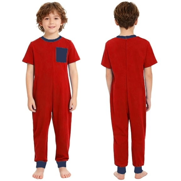 YiZYiF Kids Boys Girls Adaptive Clothing Short Sleeve Zipper Special Needs Jumpsuit Anti-Strip Romper Red 8