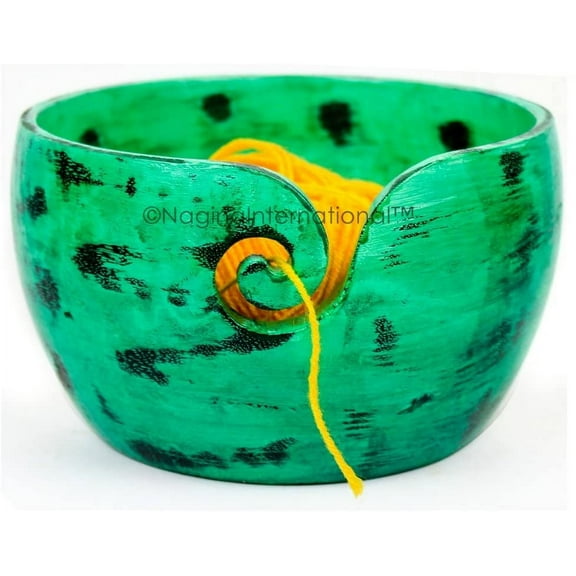 Nagina International Exquisite Premium Yarn Ball Storage Bowls | Hand Painted Lovely Decor Yet Functional Yarn Dispenser (Small (6 x 3 x 6 Inches), Chameleon Green)