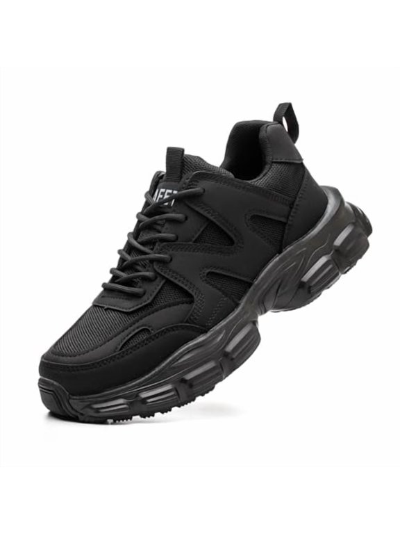 Steel Toe Shoes for Women Men Wide Non Slip Composite Work Sneakers Indestructible Comfortable Safety Shoes Lightweight Breathable Construction Sneakers Puncture Proof Ergonomic Design Black